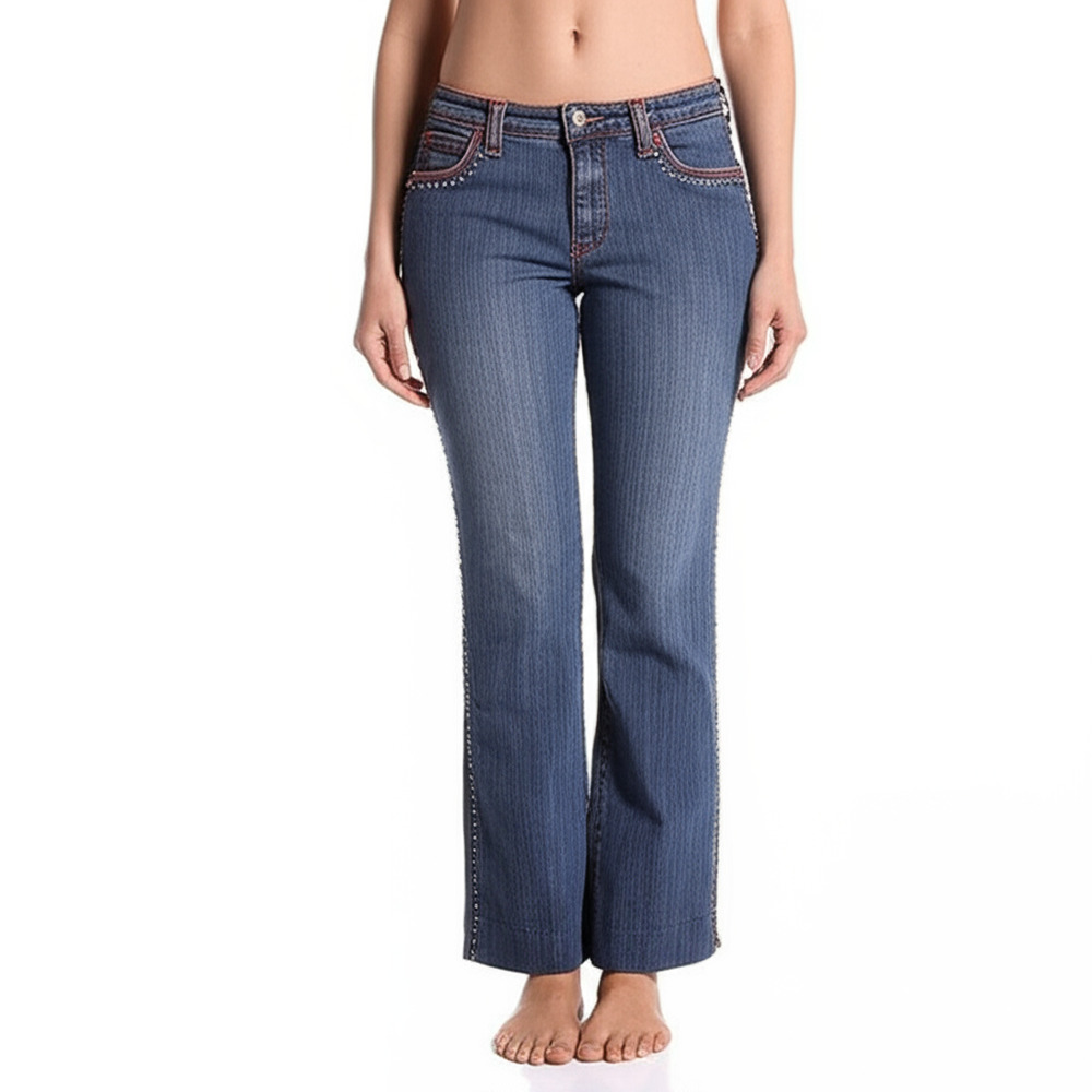 Mesmerize Jeans Womens Blue Beaded Studded Capri Boho Chic Unique Size 4‎